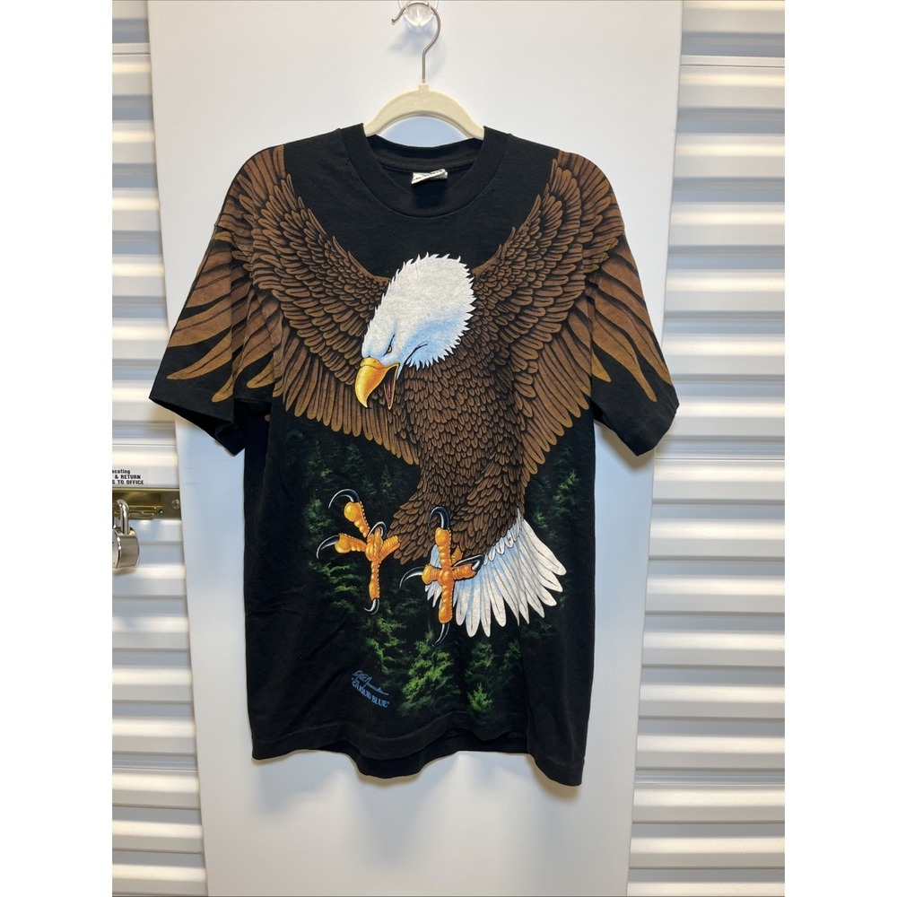 1994 Vintage Liquid Blue Eagle AOP T-Shirt Made in USA L  21"p2p 30"L